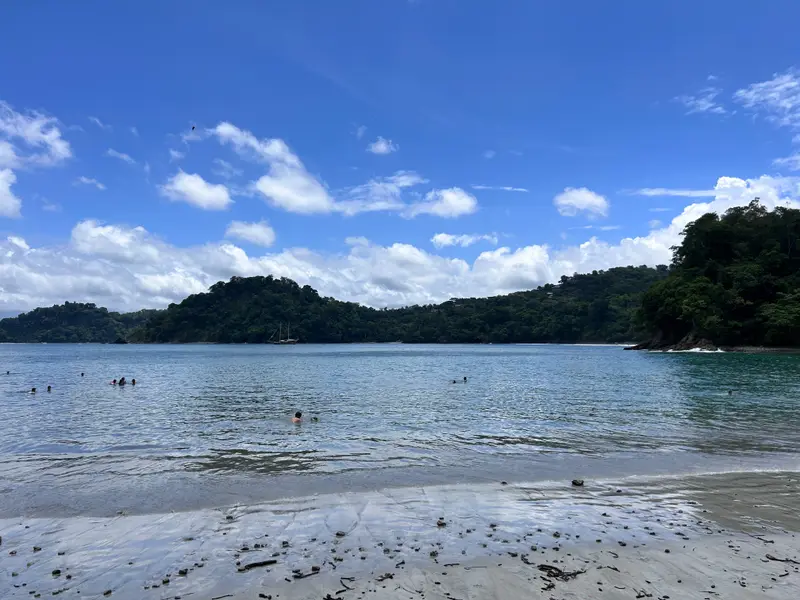 Wide view of the calm park cove, a favourite swimming spot
